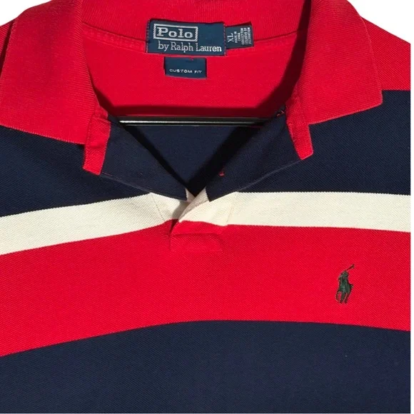 Polo by Ralph Lauren Men's Bold Red and Navy Striped Polo - Picture 3 of 5